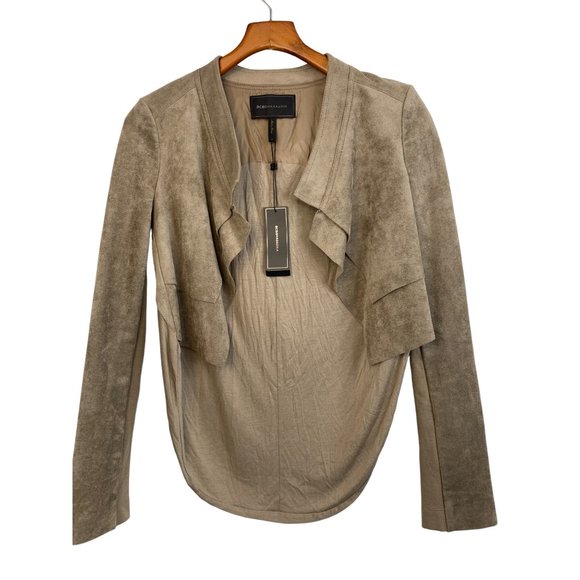 BCBG Maxazria Norton Crop Jacket Faux Suede Small Khaki Stretch $198 6756 NWT - Picture 7 of 14